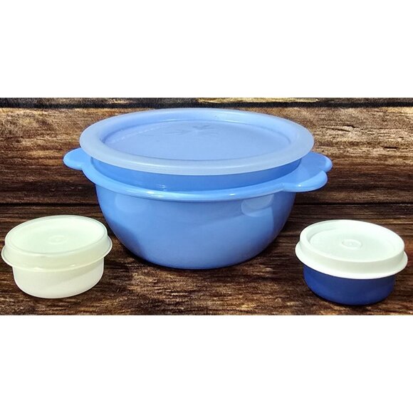 Tupperware 3 Piece Lunch Set Butterfly Touch Bowl Smidgets Blue Mixed Lot Unused - Picture 1 of 12